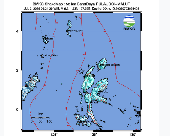 Gempa Magnitudo 6,2 Guncang Malut Pagi Ini
