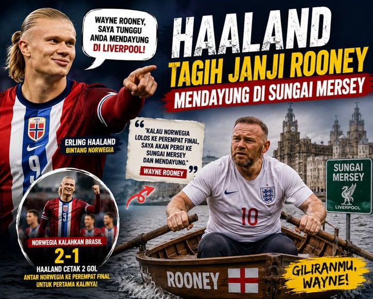 Haaland Tagih Janji Rooney Mendayung di Sungai Mersey